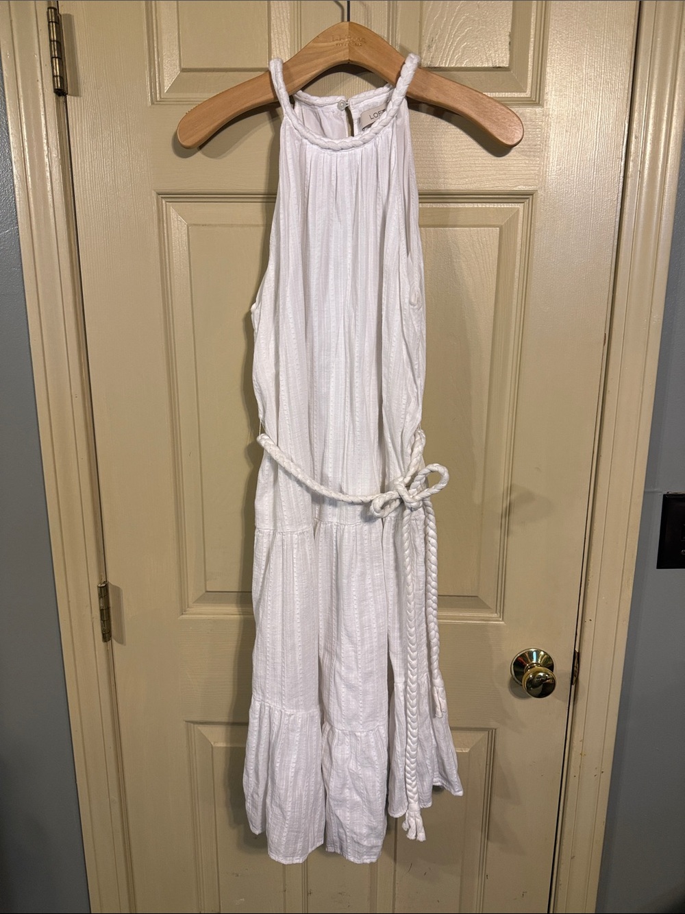 LOFT White Braided Neck Dress petite medium